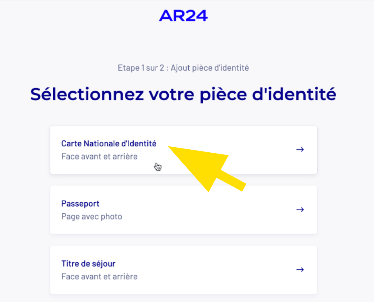 Sélection de la pièce d'identité pour la vérification de l'identité numérique La Poste