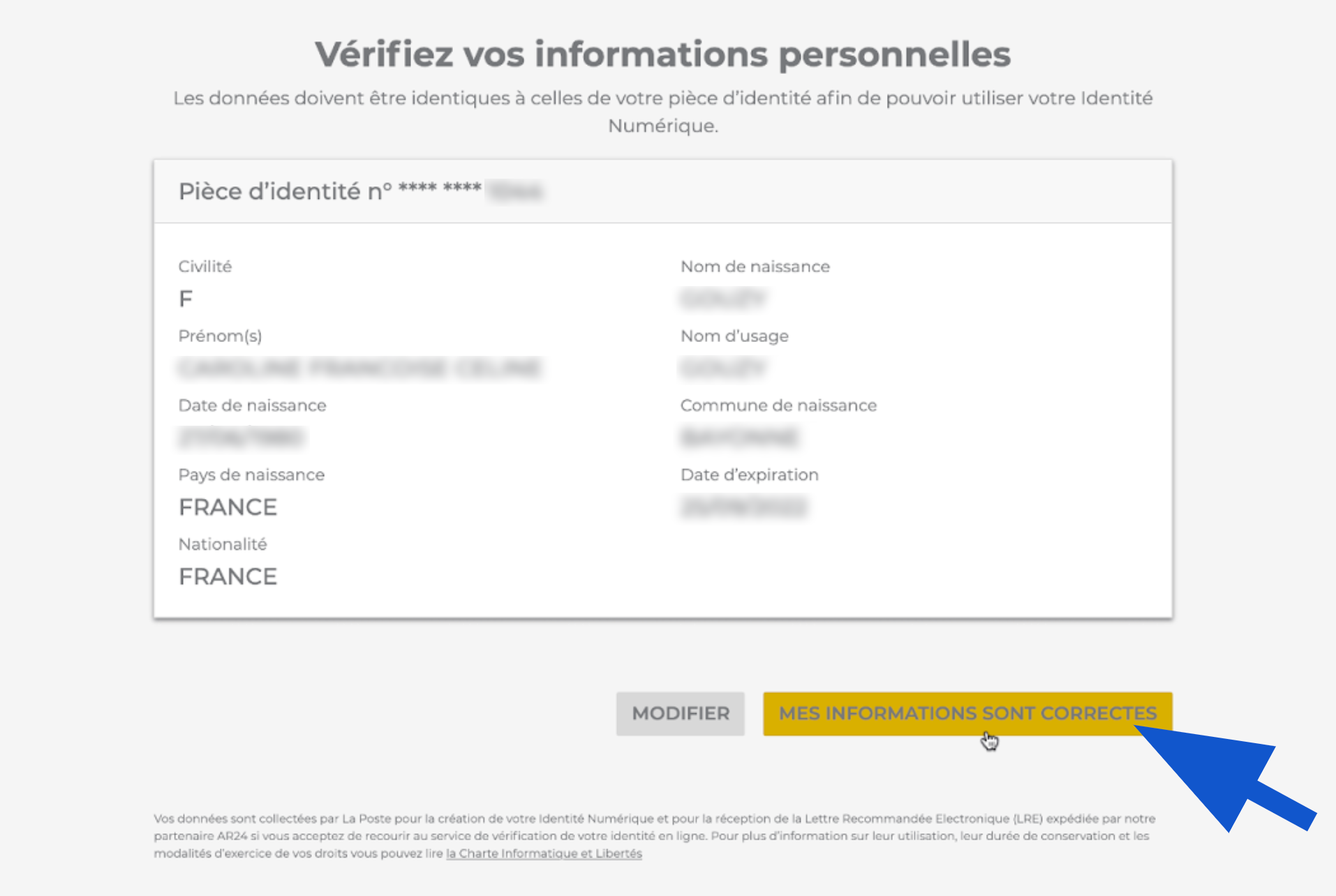 Validation des informations personnelles pour créer son identité numériques La Poste