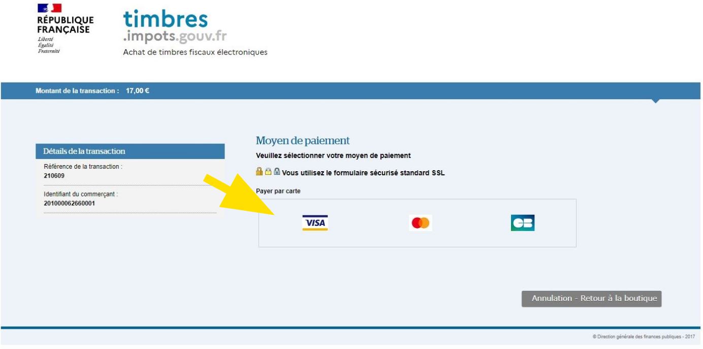 Page pour choisir le moyen de paiement