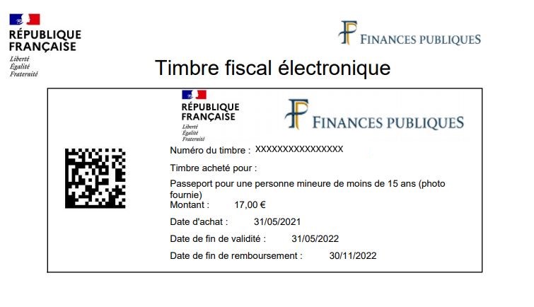 Exemple de mail envoyé contenant les références du timbre fiscal