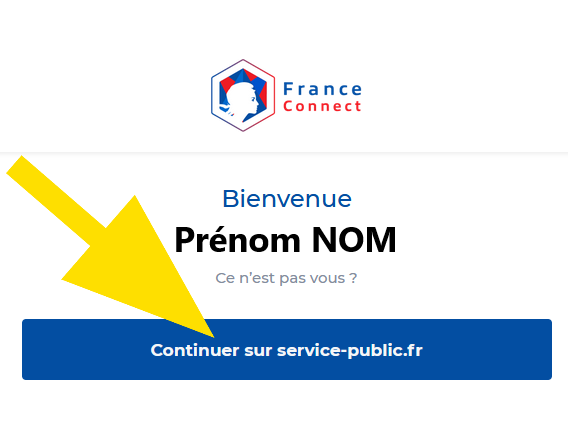 Partie avec le bouton Continuer sur service-public.fr