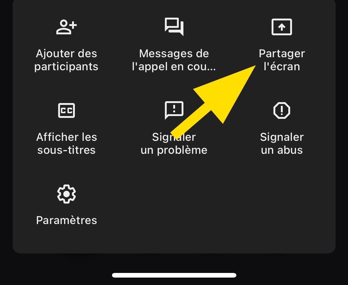 Démarrer le partage d'écran sur Meet