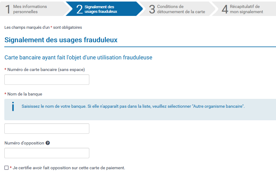 Etape 2 du formulaire : Signalement des usages frauduleux