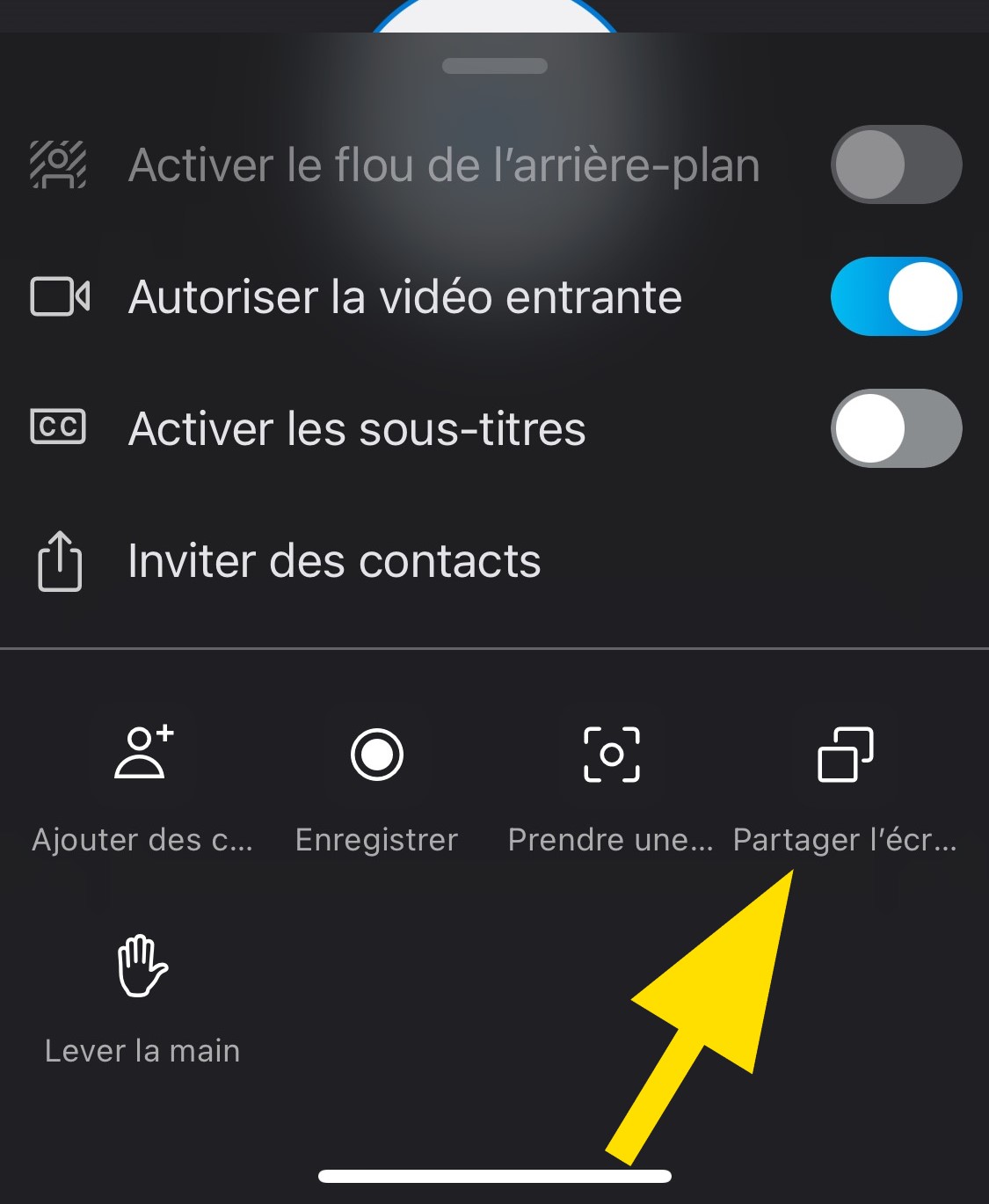 Démarrer le partage d'écran sur Skype