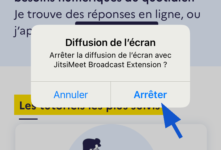 Arrêter le partage d'écran sur Jitsi iPhone