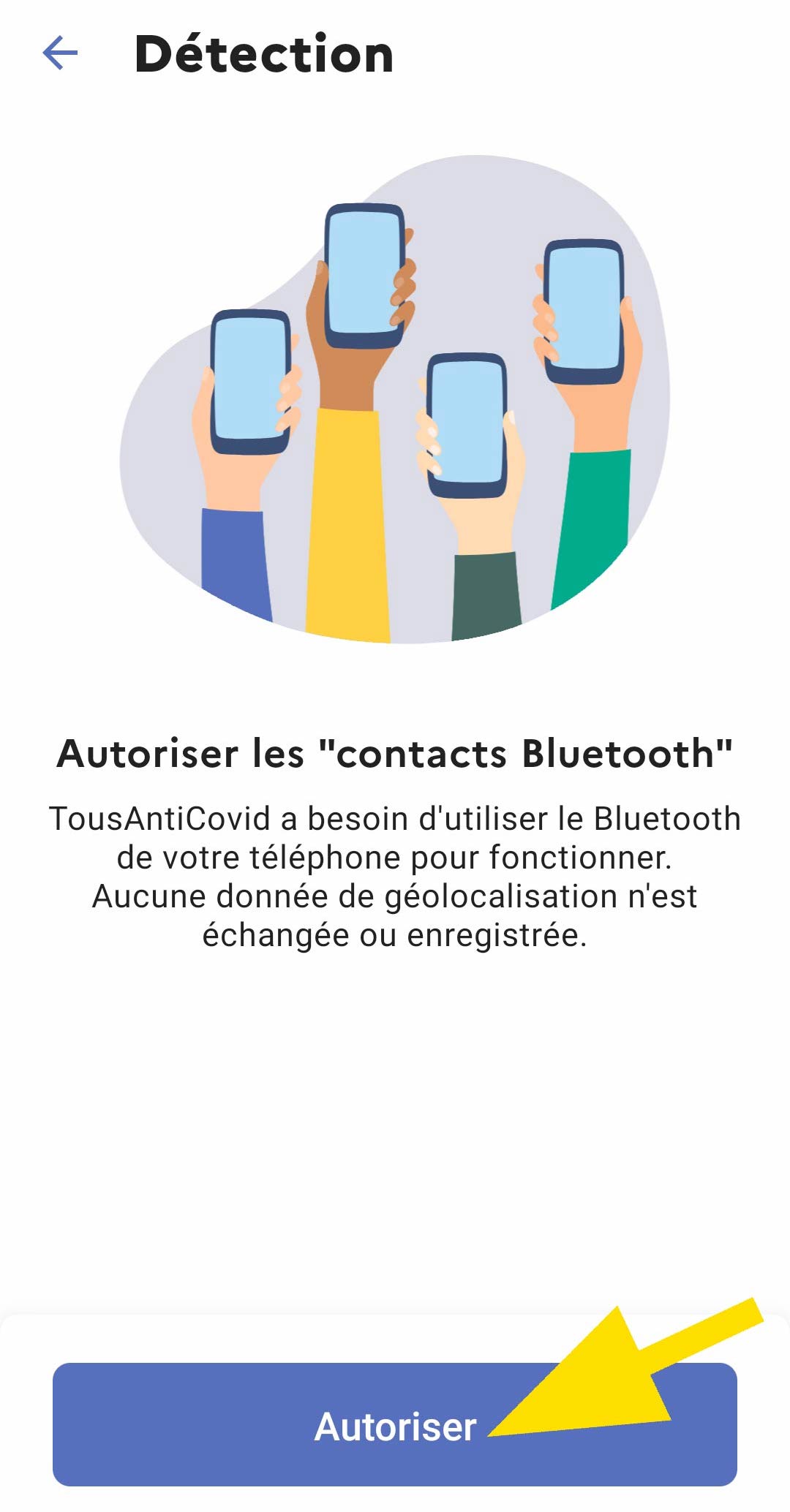  bouton 1 autoriser les contacts bluetooth TousAntiCovid