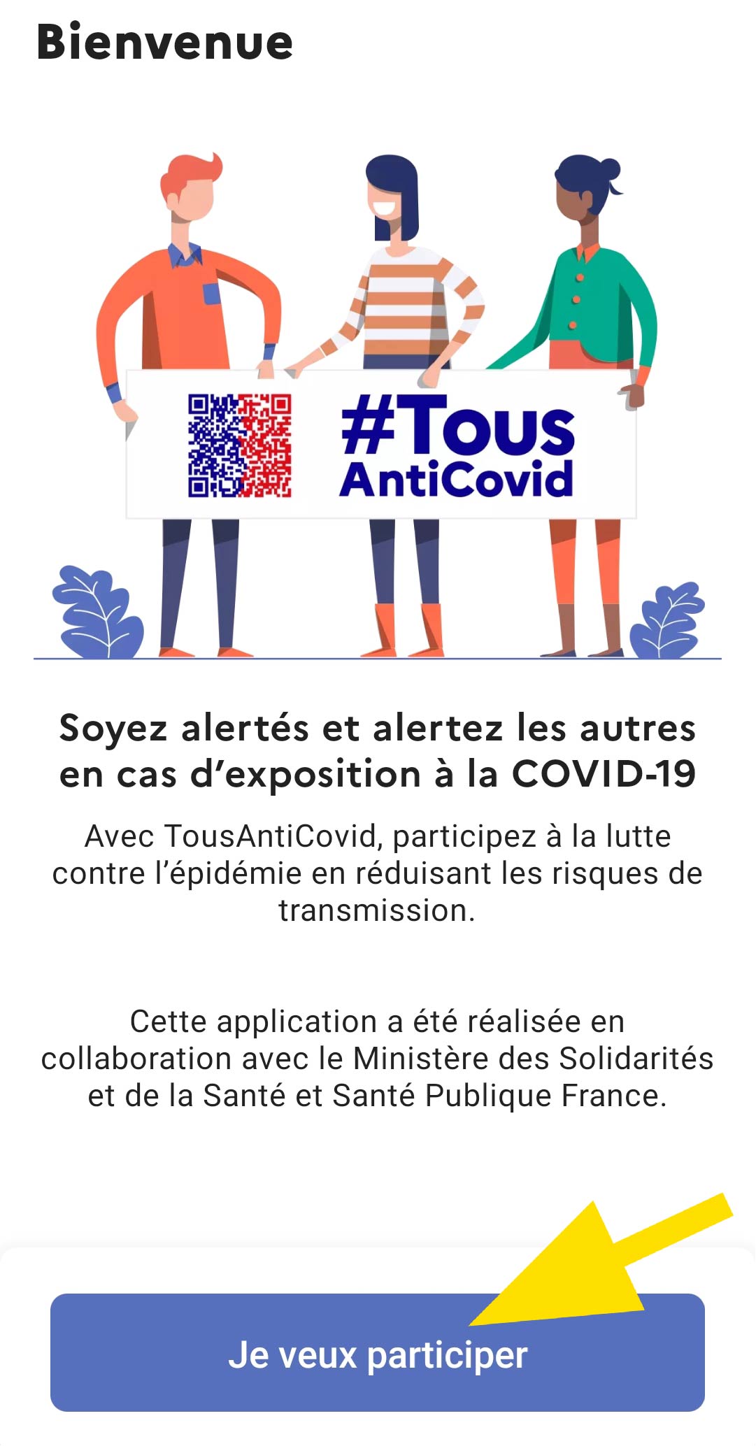 bouton je veux participer à TousAntiCovid