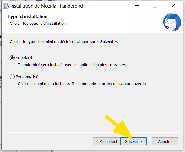 Choisir le type d'installation Thunderbird