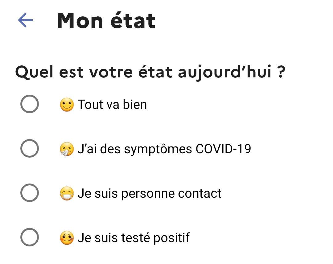 Formulaire sur mon état aujourd'hui TousAntiCovid