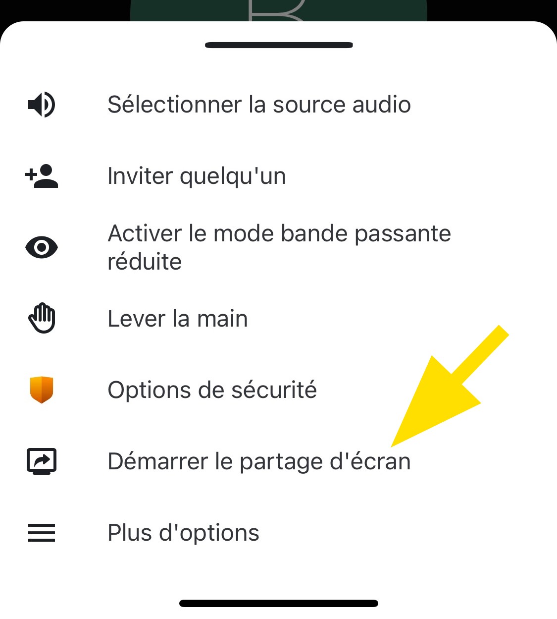 Démarrer le partage d'écran sur Jitsi iPhone