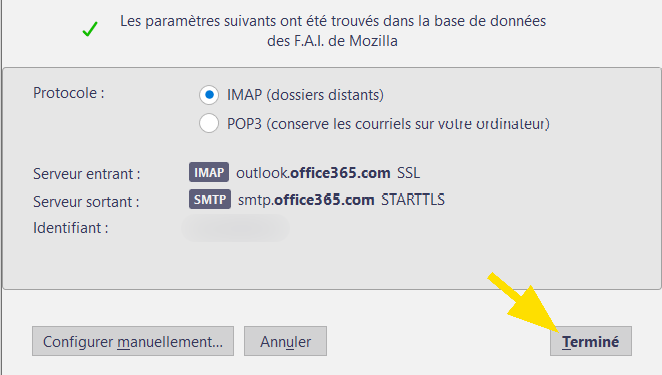 Terminer la configuration d'un nouveau mail