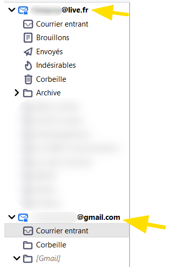 Menu des adresses mails