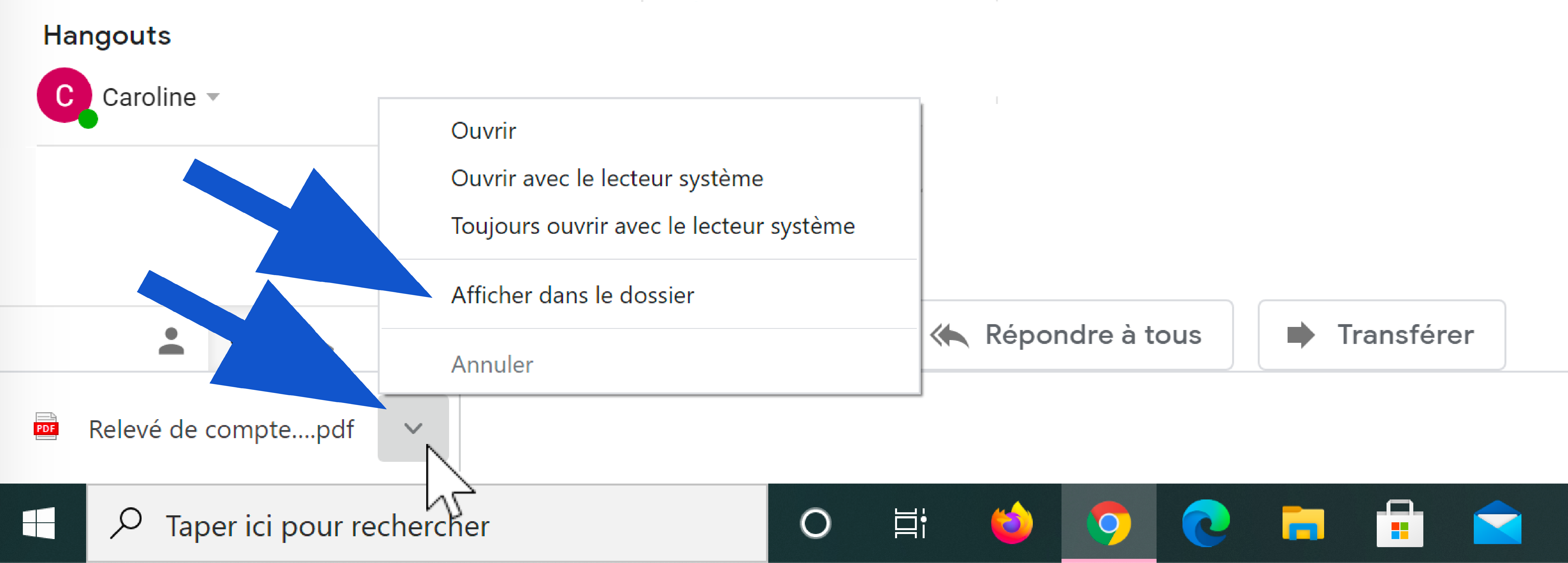 Afficher dans le dossier le fichier téléchargé dans Chrome