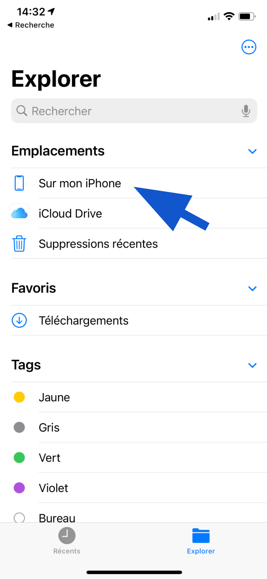 Ouverture de l'application Fichiers sur iPhone