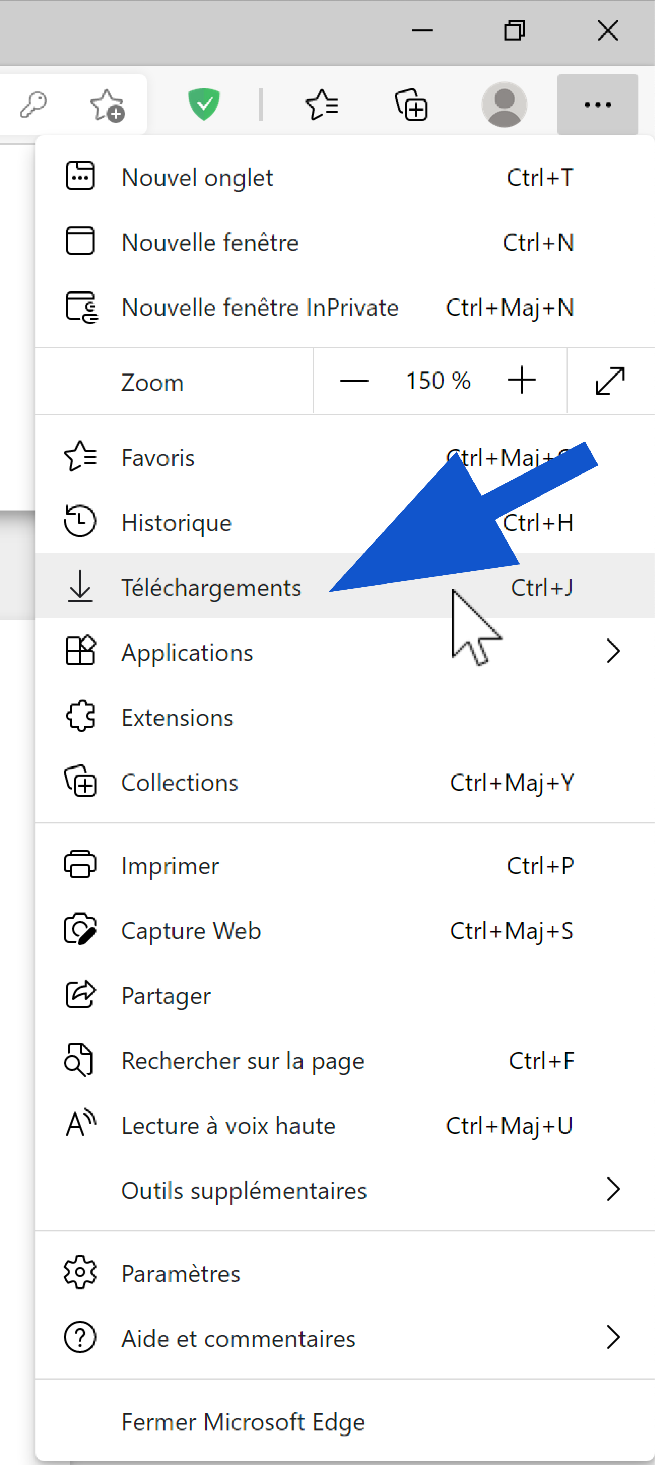 Ouvrir la rubrique Téléchargements sur Edge