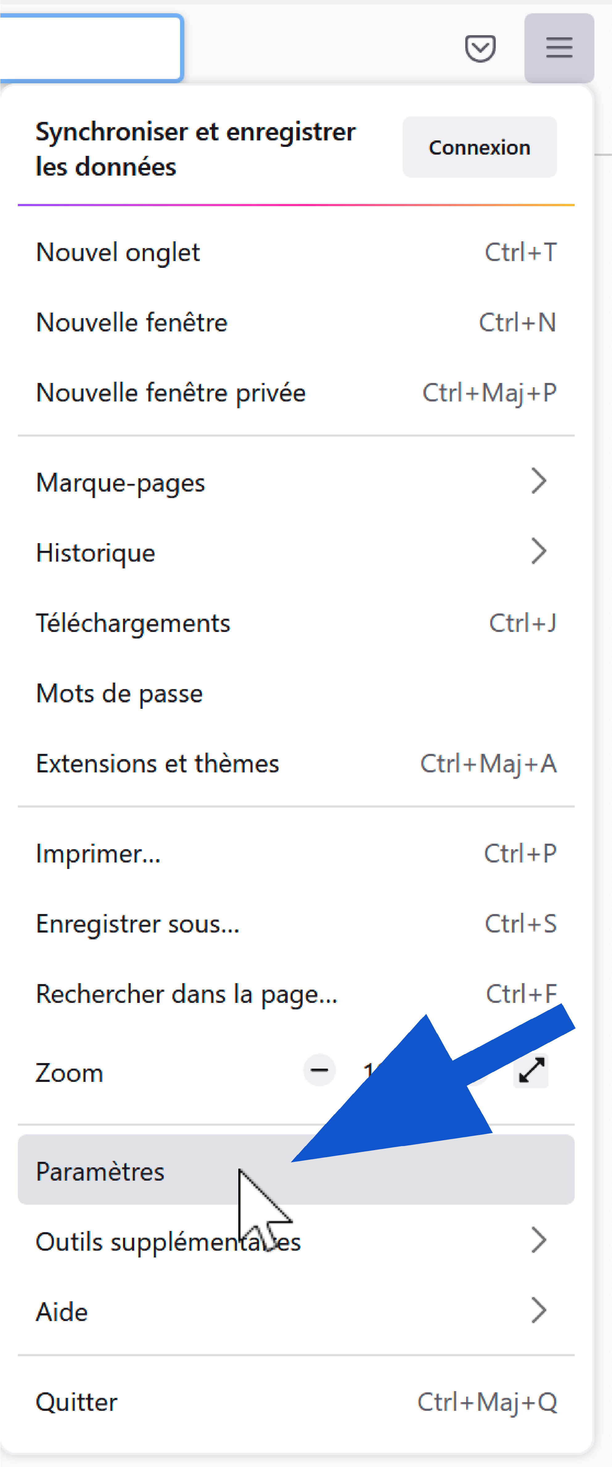 Ouvrir la rubrique Paramètres de Firefox