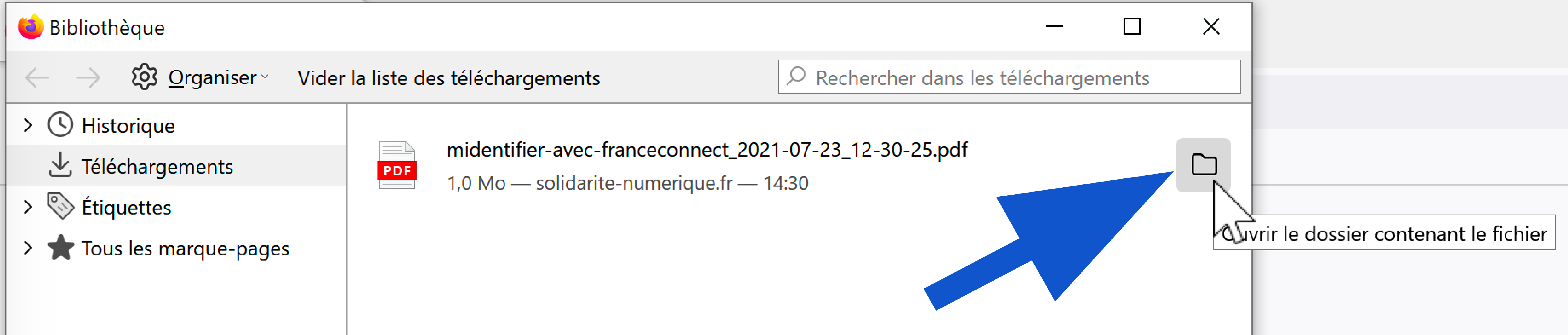 Ouvrir le dossier contenant le fichier téléchargé dans Firefox