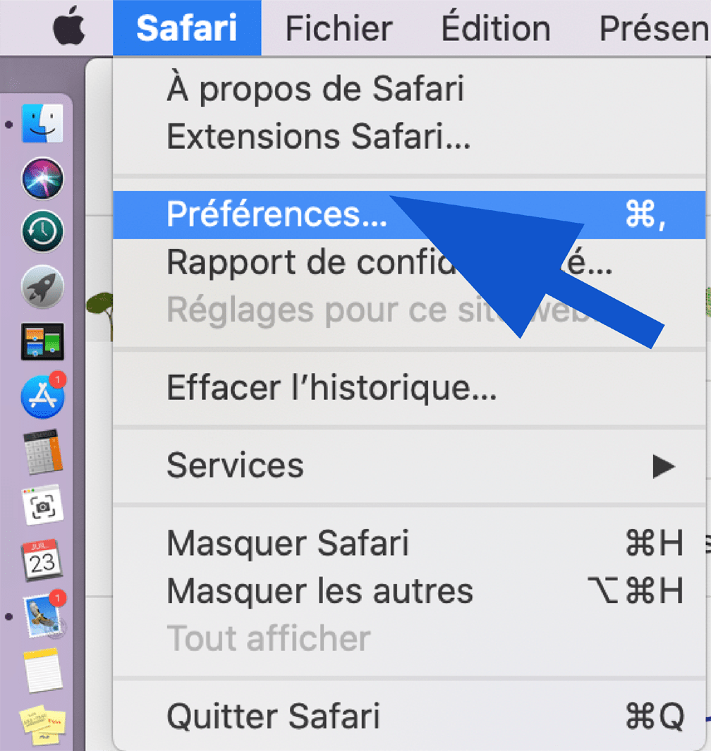 Ouvrir les préférences de Safari