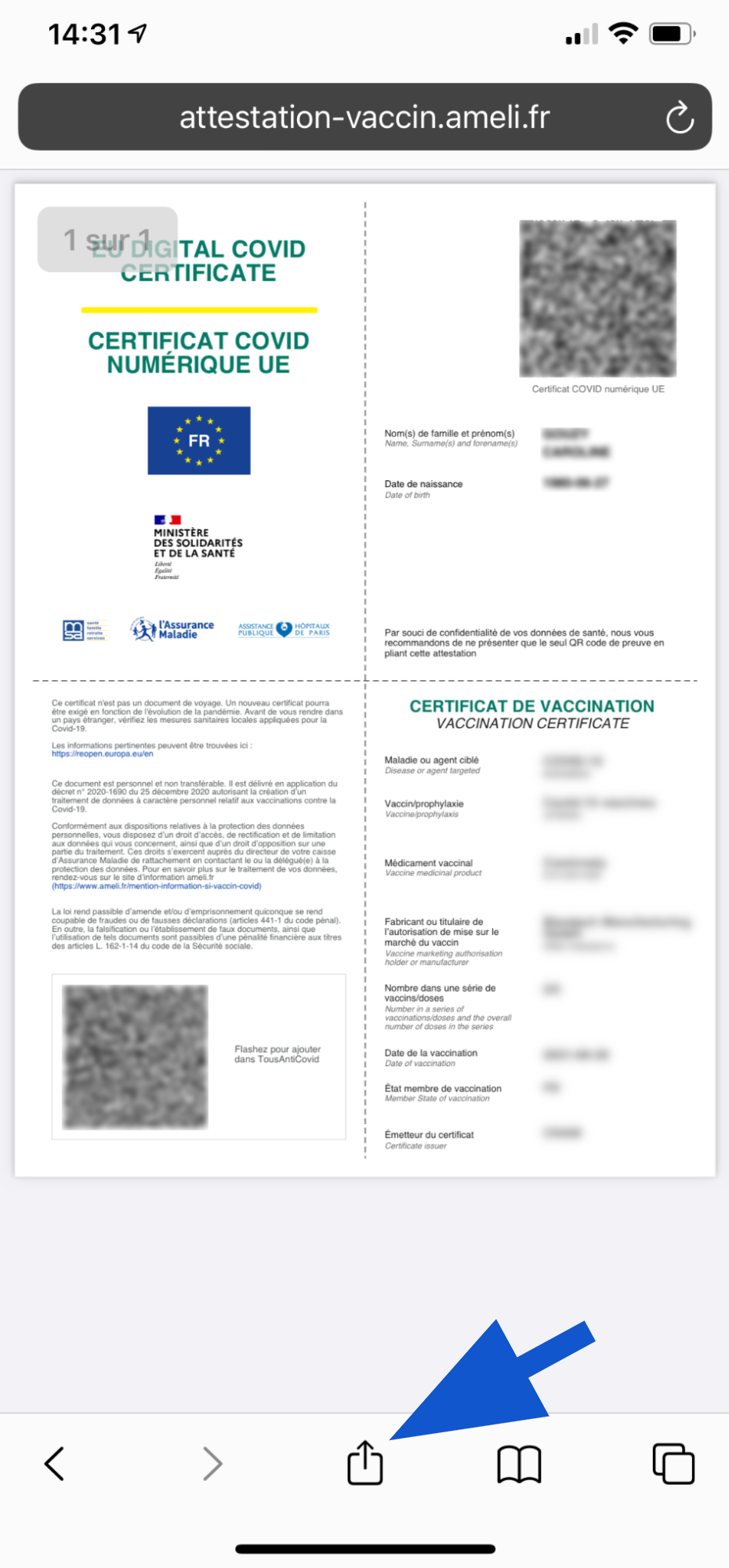 PDF du certification de vaccination sur iPhone