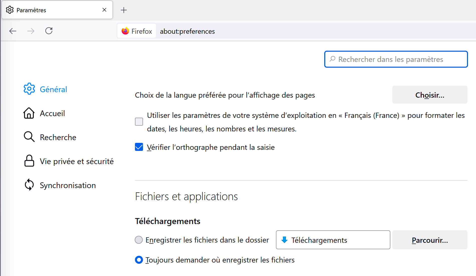 Rubrique Téléchargements de fichiers et applications de Firefox