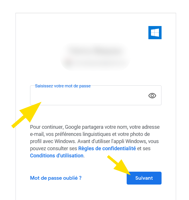 Saisir votre mot de passe Gmail