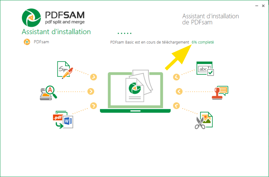 Page où apparait l'avancement du téléchargement de PDFSam