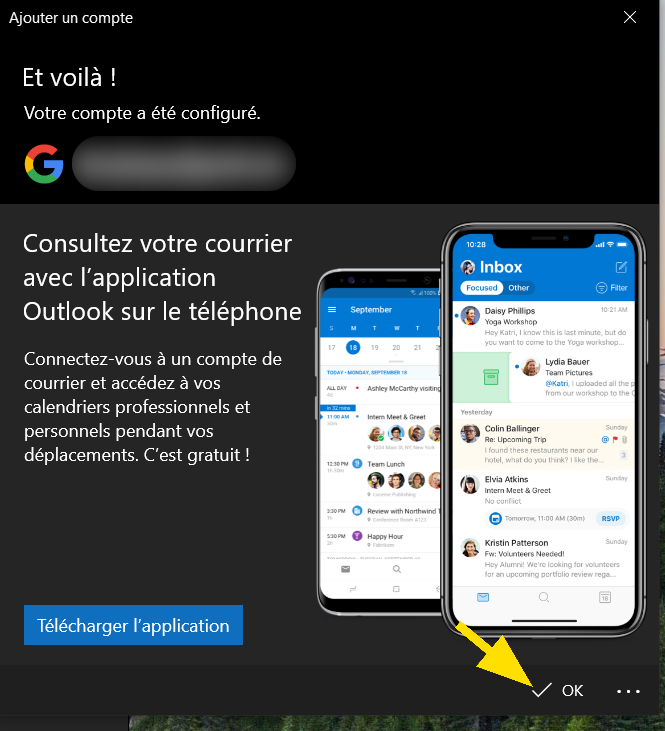 Finaliser l'ajout du compte sur Courrier