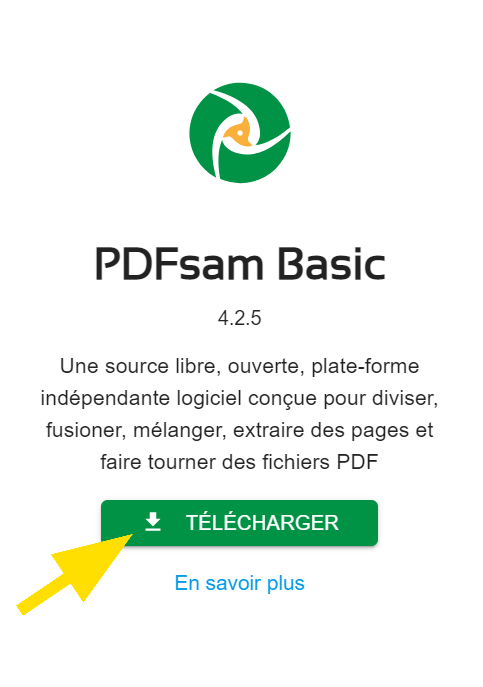 Bonton vert pour démarrer le téléchargement de PDFSam