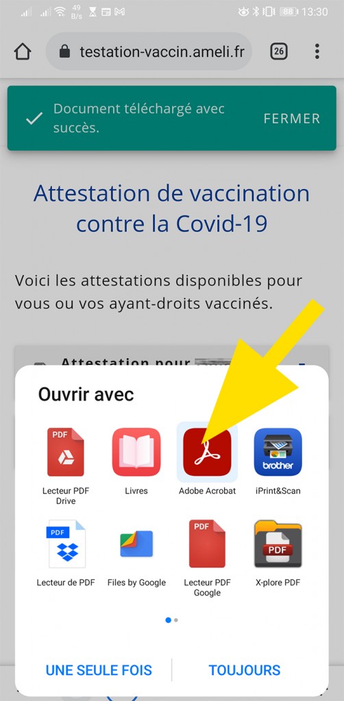 Icône application Adobe Acrobat pour ouvrir le PDF