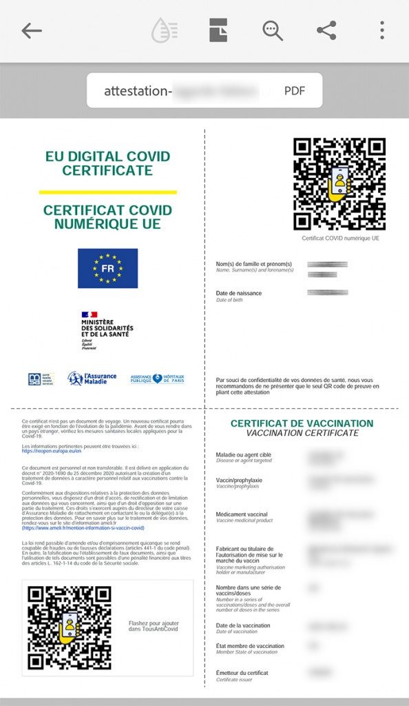 PDF du certificat de vaccination