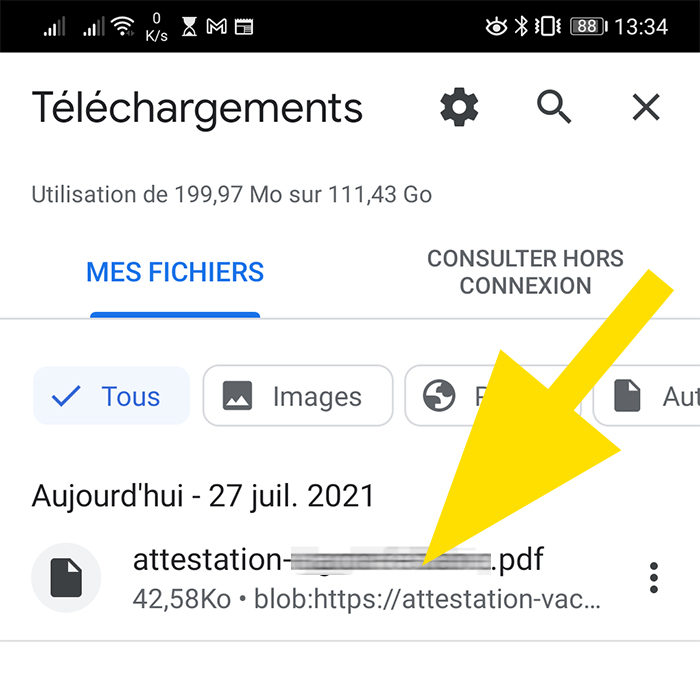 Appuyer sur l'attestation téléchargée  pour l'ouvrir