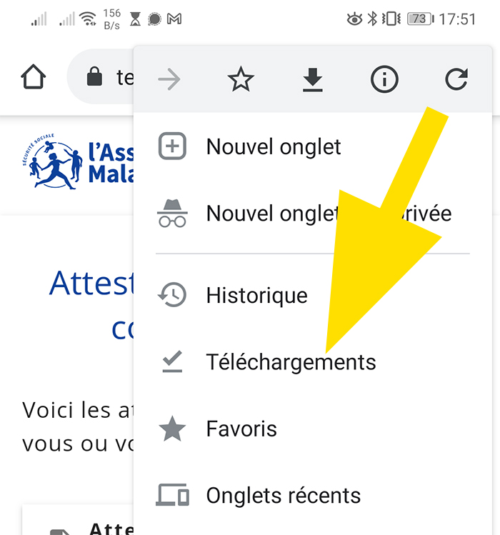 Sélection du menu téléchargement