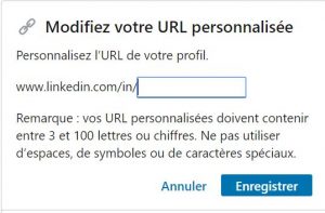 Espace pour modifier votre URL personnalisée